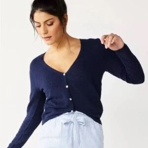 Draper James Navy Textured Knit Cardigan With Mother Of Pearl Buttons size L